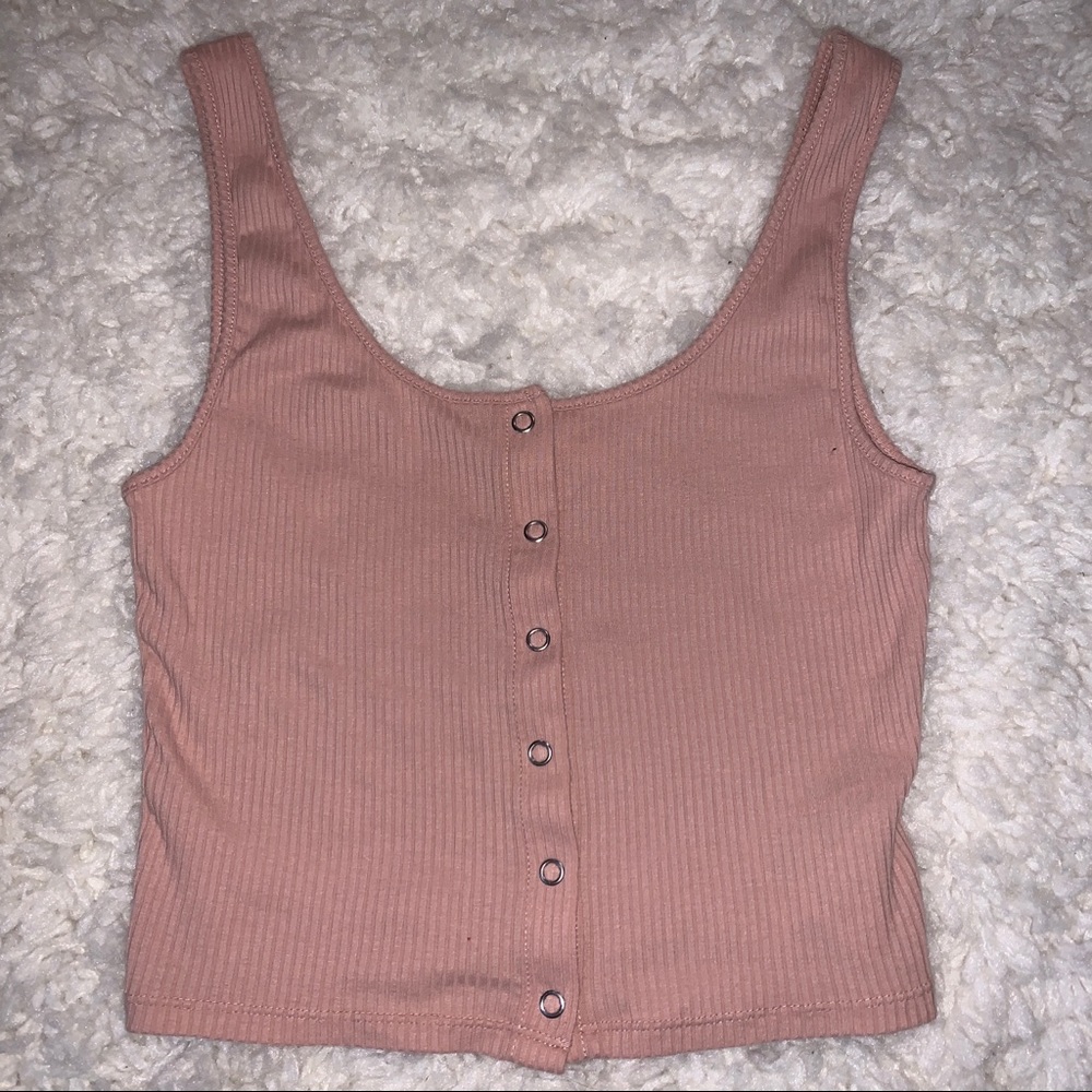 Pale Pink Cropped Tank Top with Buttons